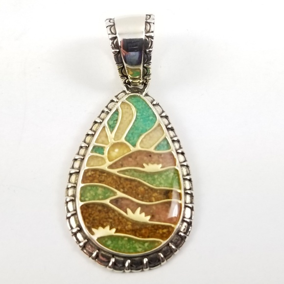 Carolyn Pollack Jewelry - Sterling Silver Teardrop "Sunrise" Inlay Pendant